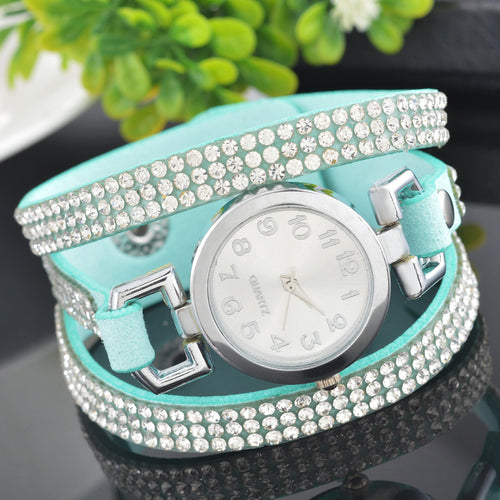 Doreen Box Velvet Quartz Wrist Watches Multicolor Clear Women Jewelry Rhinestone Battery Included 21cm(8 2/8