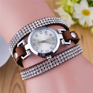 Doreen Box Velvet Quartz Wrist Watches Multicolor Clear Women Jewelry Rhinestone Battery Included 21cm(8 2/8") long, 1 Piece