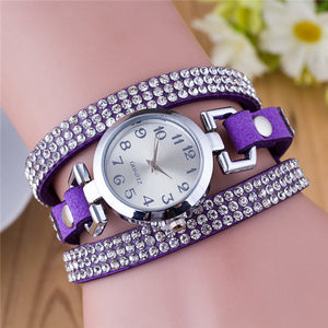 Doreen Box Velvet Quartz Wrist Watches Multicolor Clear Women Jewelry Rhinestone Battery Included 21cm(8 2/8") long, 1 Piece