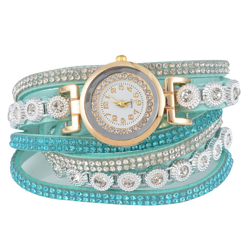 Doreen Box Velvet Quartz Wrist Watches Multicolor Clear Rhinestone Weave Casual Analog Battery Included 40cm(15 6/8