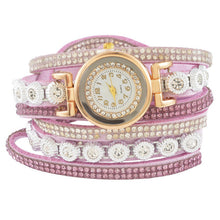 Load image into Gallery viewer, Doreen Box Velvet Quartz Wrist Watches Multicolor Clear Rhinestone Weave Casual Analog Battery Included 40cm(15 6/8&quot;) long, 1 Pc