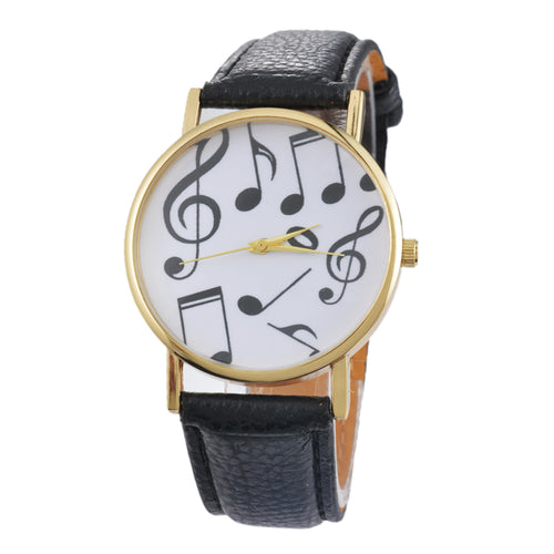 Doreen Box PU Leather Multicolor Quartz Wrist Watches Musical Piano Note Black Battery Included 24cm(9 4/8