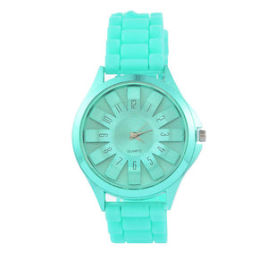 Doreen Box Silicone Quartz Wrist Watches Hollow Sunflower Multicolor Dial Plate Women Trendy Battery Included 23cm long, 1 Piece